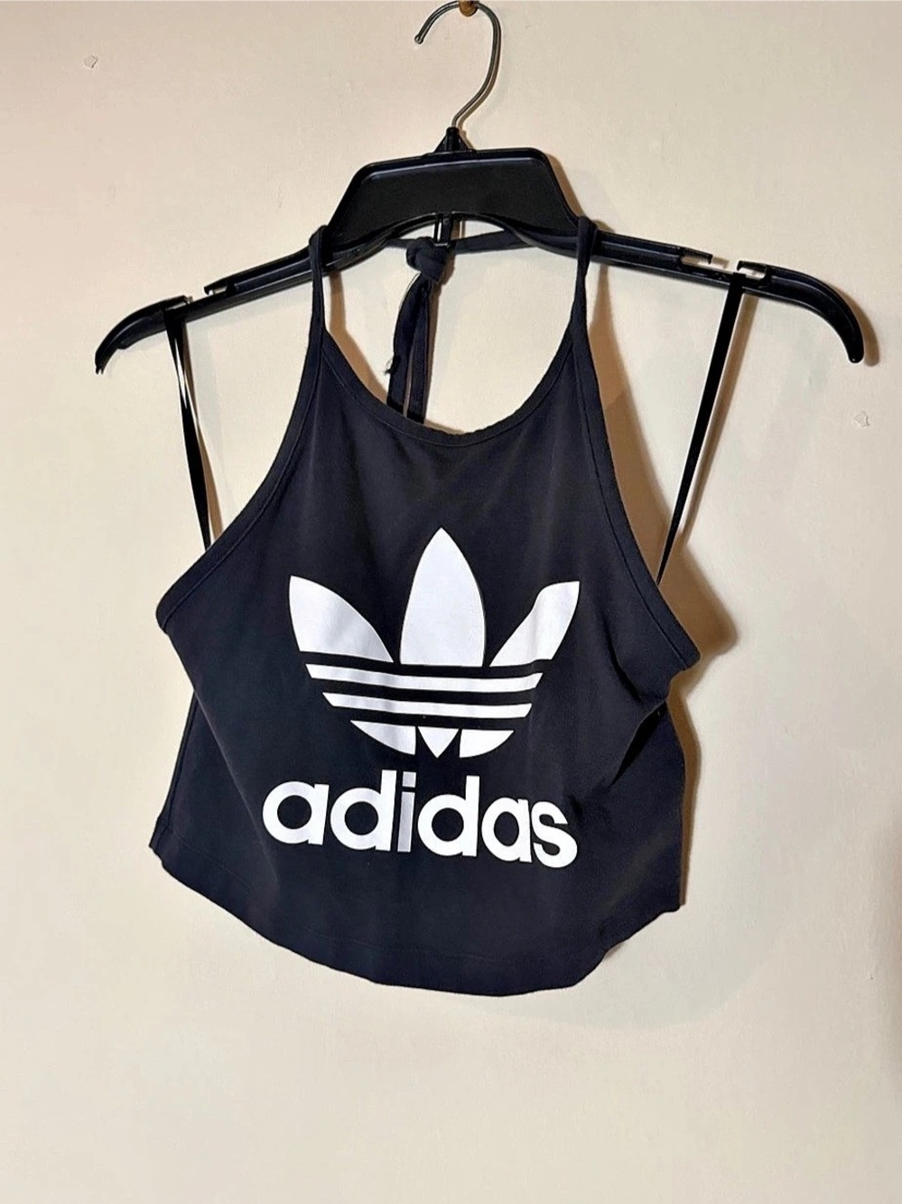 Adidas Originals Trefoil Cropped Apron Halter Tank Top in Black & White Size XS